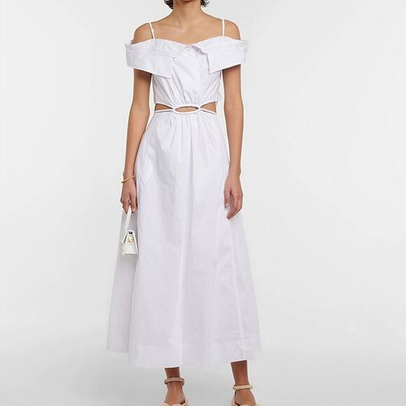 NWT$500 Jonathan Simkhai White Ansley Off-The-Shoulder Shirt Midi Dress Sz Large - Picture 2 of 16